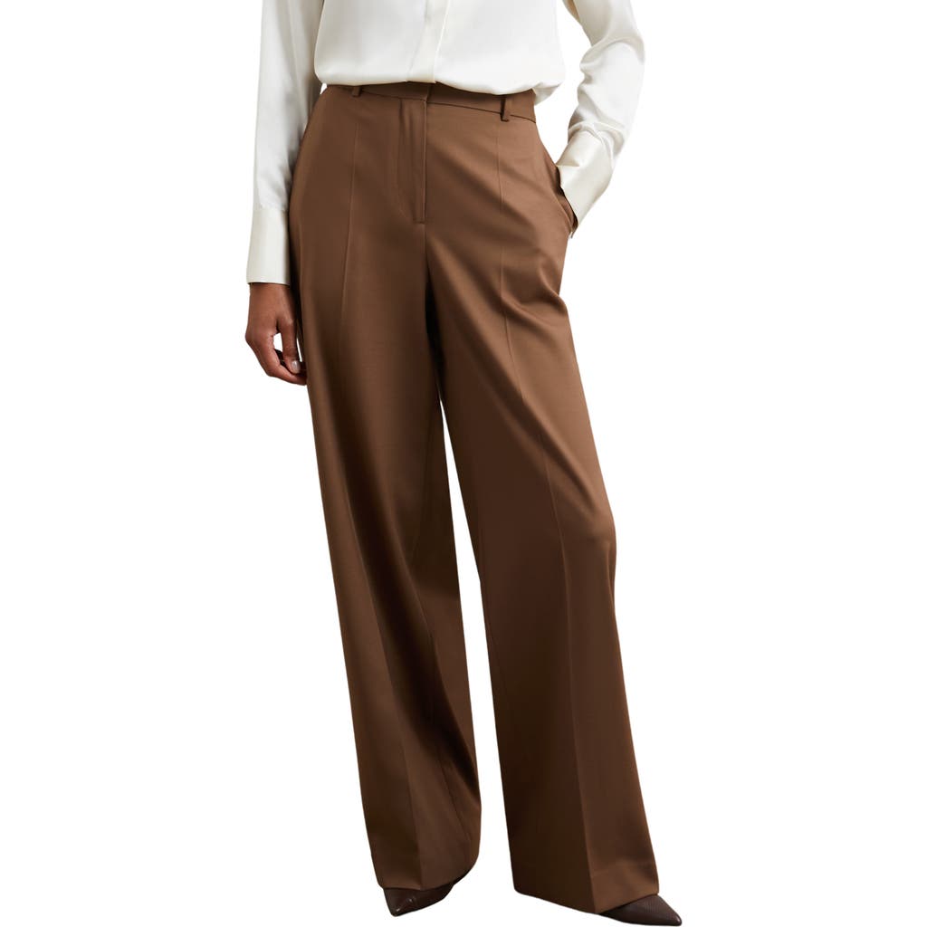 Reiss Solene Wool Blend Wide Leg Pants In Brown