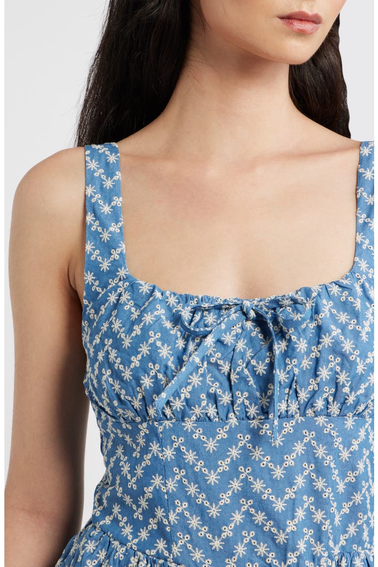 Embroidered Cotton Blend Denim Midi Dress, Alternate, color, DENIM