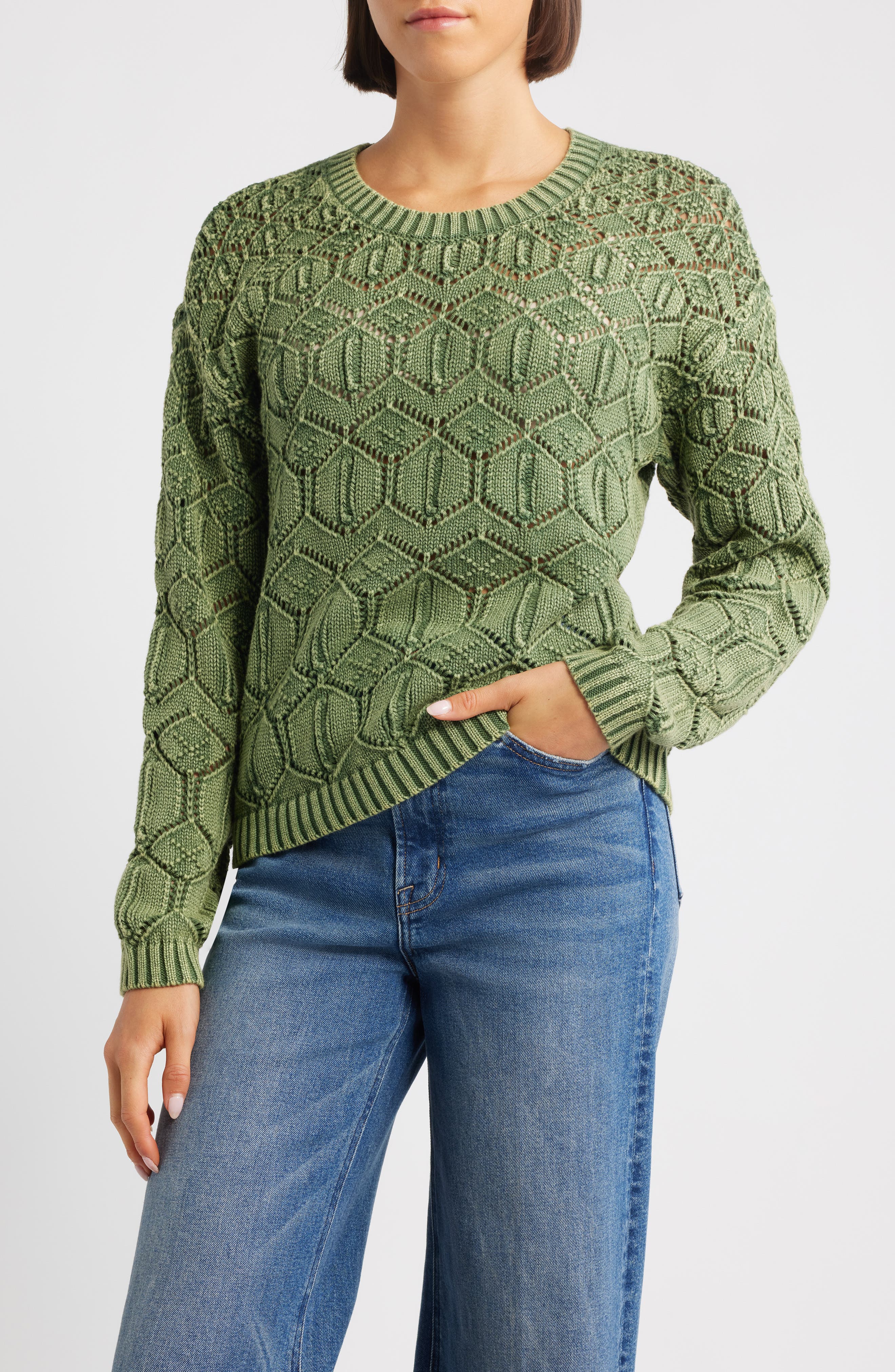 CITY BLUES Distressed Wash Openwork Sweater