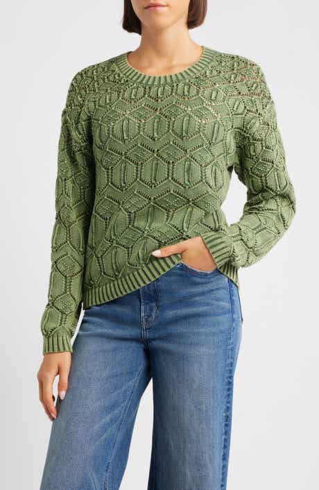 CITY BLUES Distressed Wash Openwork Sweater