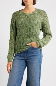 CITY BLUES Distressed Wash Openwork Sweater
