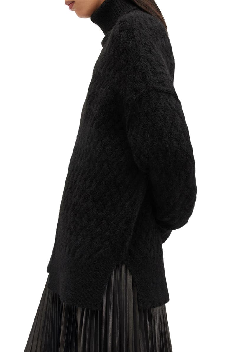 AllSaints Varla Turtleneck Cable Alpaca Blend Sweater, Alternate, color, Black