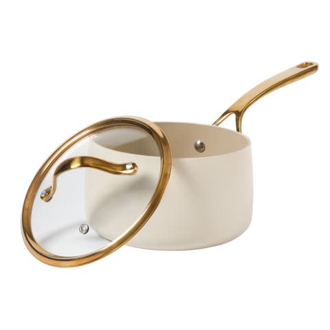 3 Quart Heavy Duty Aluminum Premium PFA Free Ceramic Nonstick Saucepan with Lid