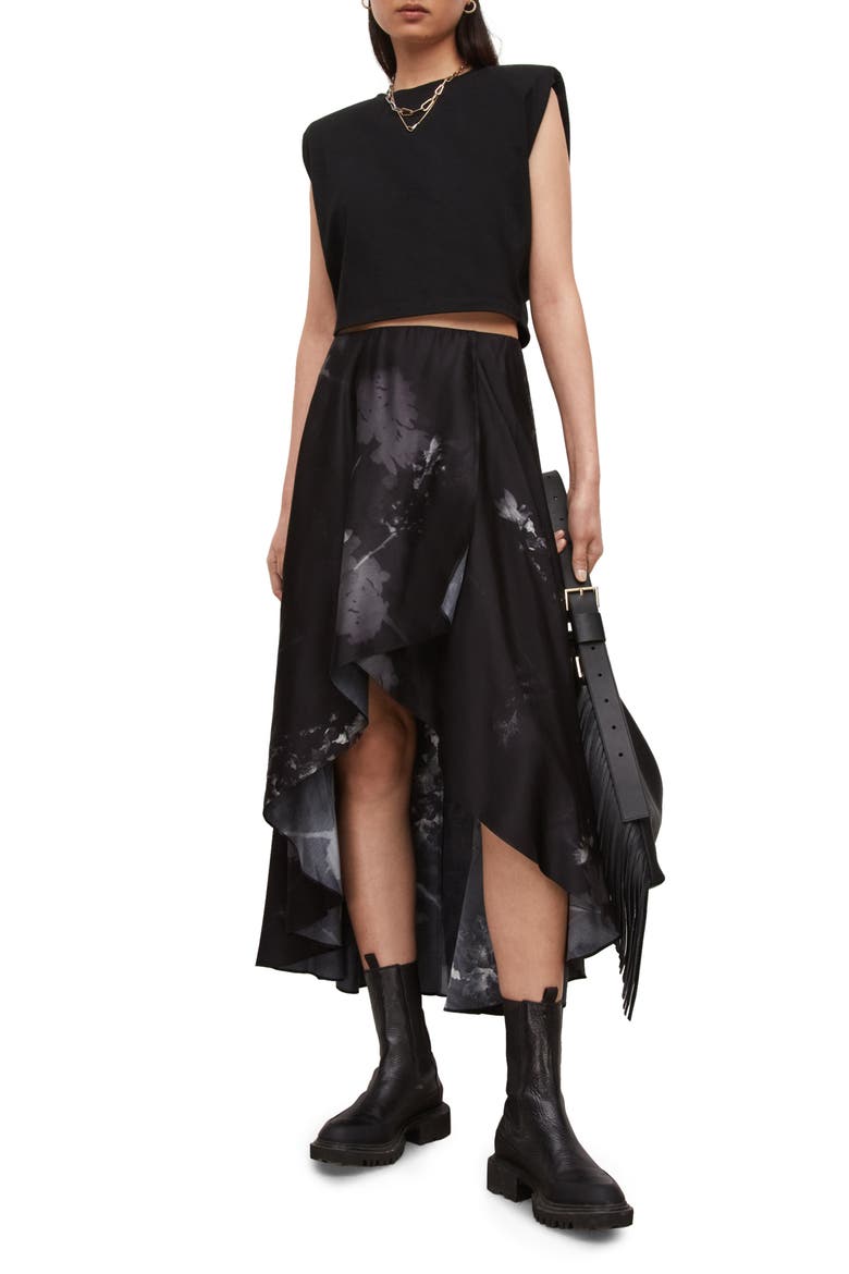 Slvina Ume Floral Midi Skirt, Alternate, color, BLACK
