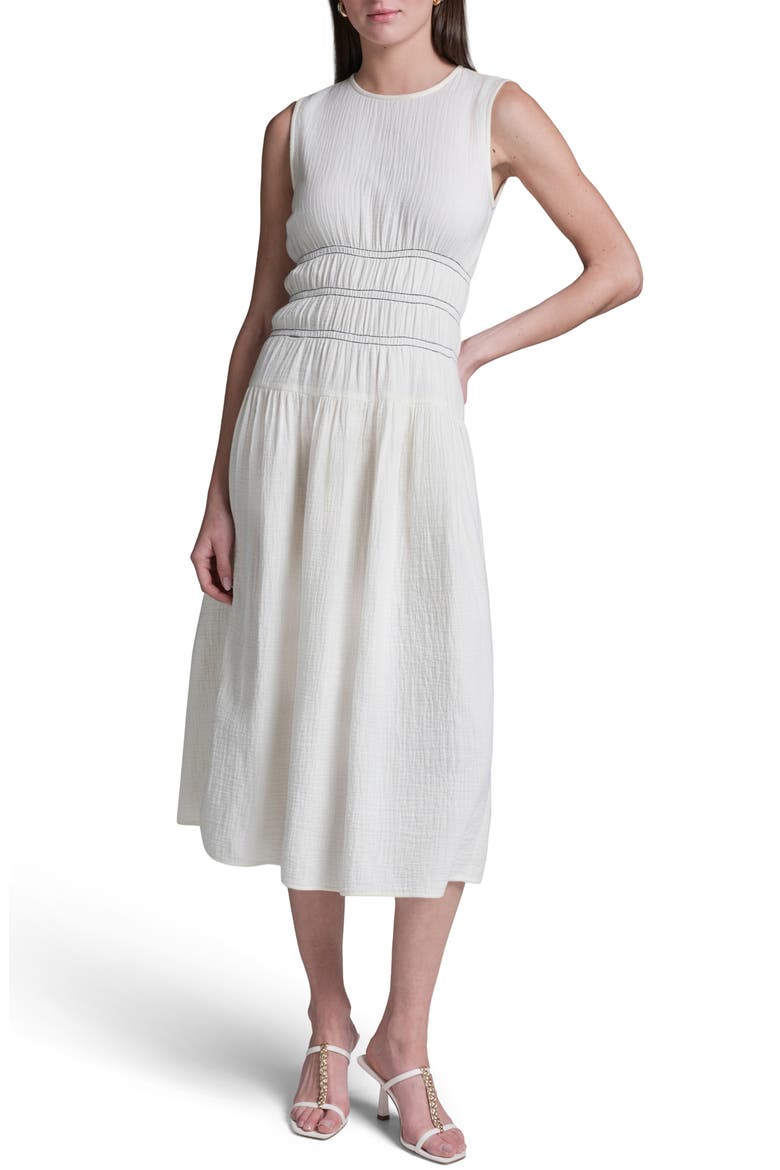 Cotton Double Gauze Midi Dress, Main, color, WHISP WHITE
