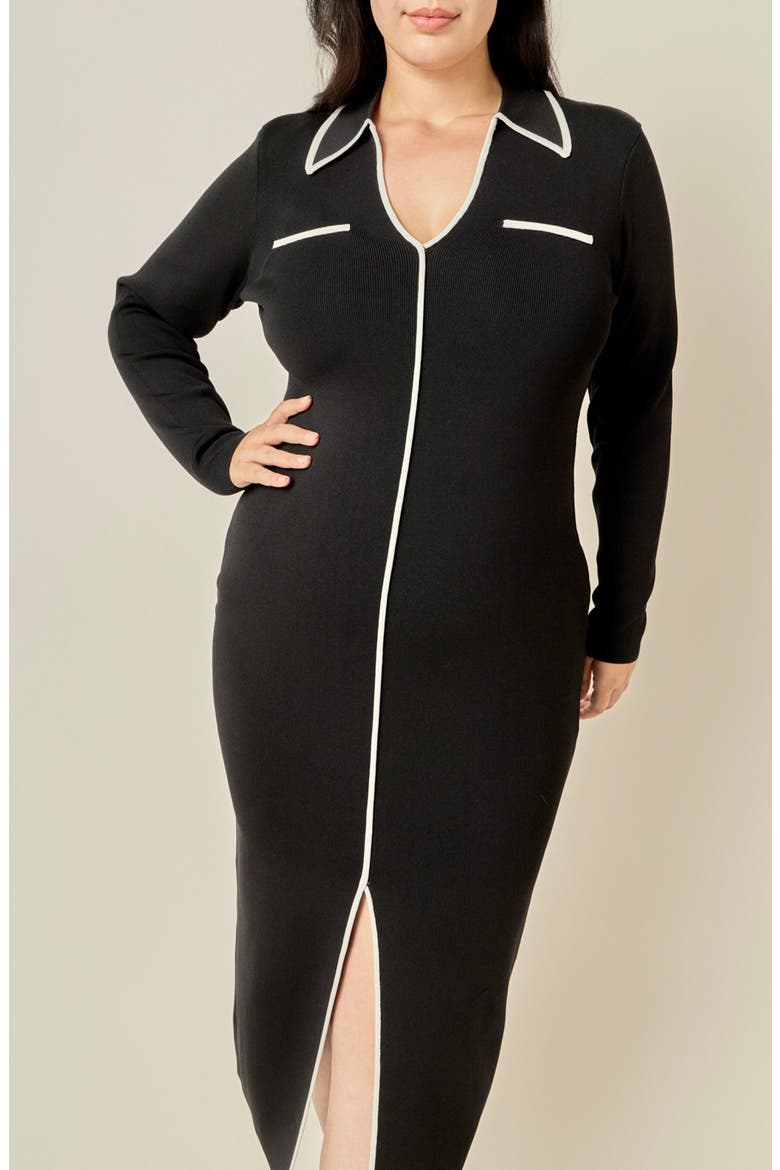 Piped Midi Dress, Alternate, color, BLACK