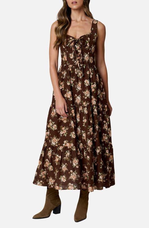 Tie Front Floral Midi Dress