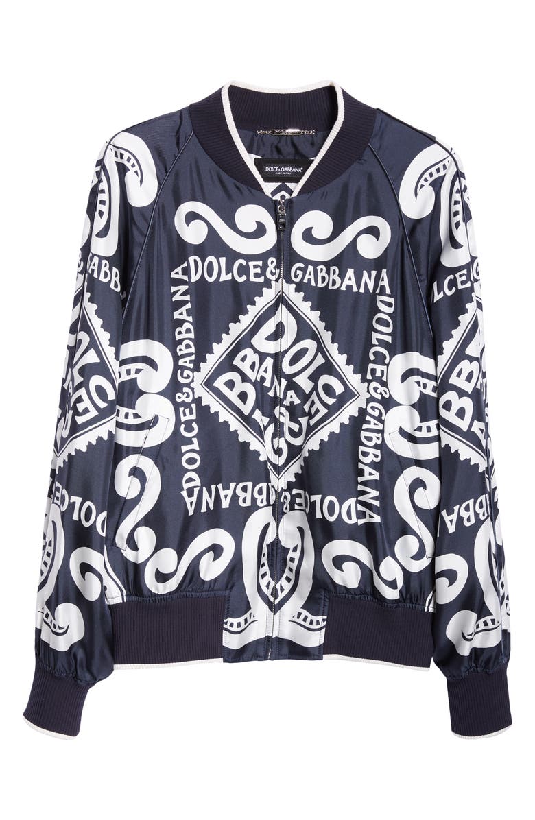 Dolce&Gabbana Oversize Marina Print Silk Twill Bomber Jacket, Alternate, color, 