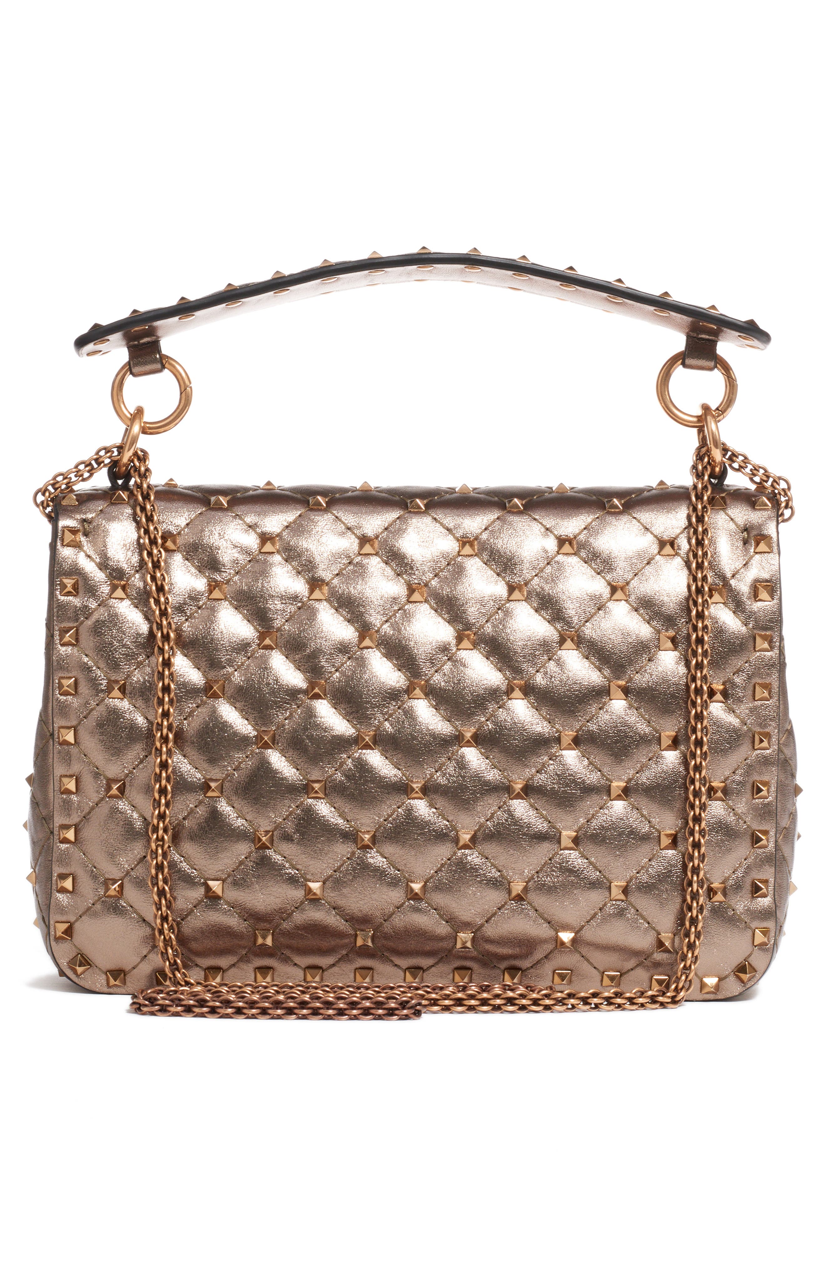Valentino Garavani Medium Rockstud Spike Metallic Leather Shoulder Bag, Alternate, color, 