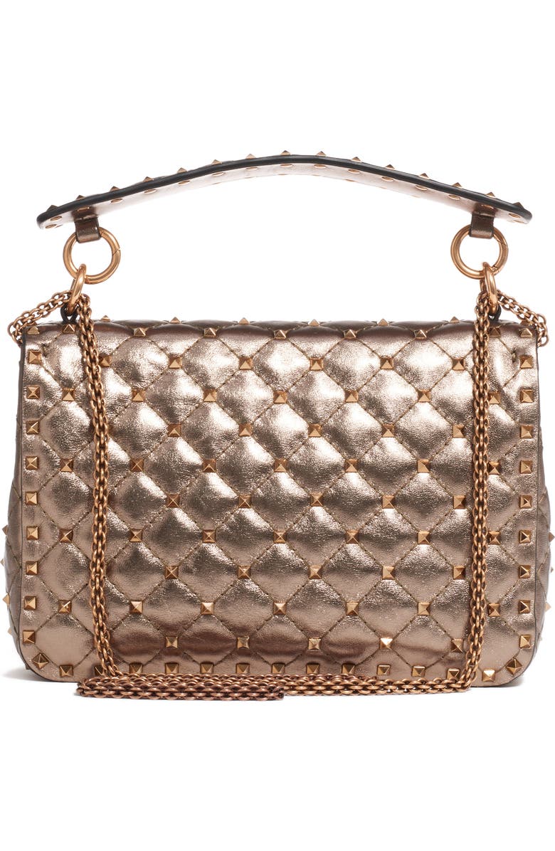 Valentino Garavani Medium Rockstud Spike Metallic Leather Shoulder Bag, Alternate, color,