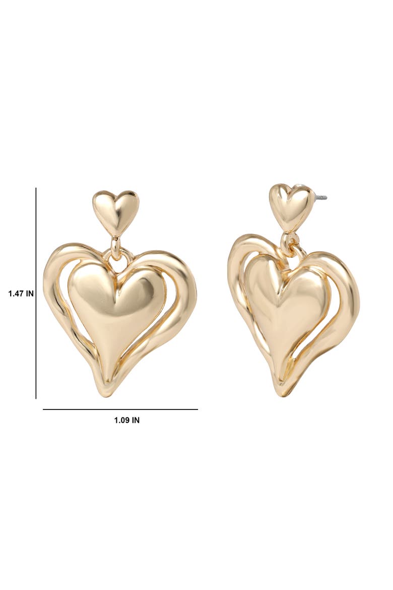 BCBGeneration Double Heart Drop Earrings, Alternate, color, Gold
