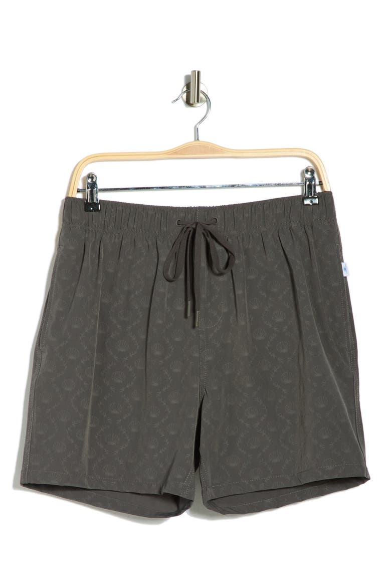 Embossed Print Stretch Volley Swim Shorts, Alternate, color, DARK GREY