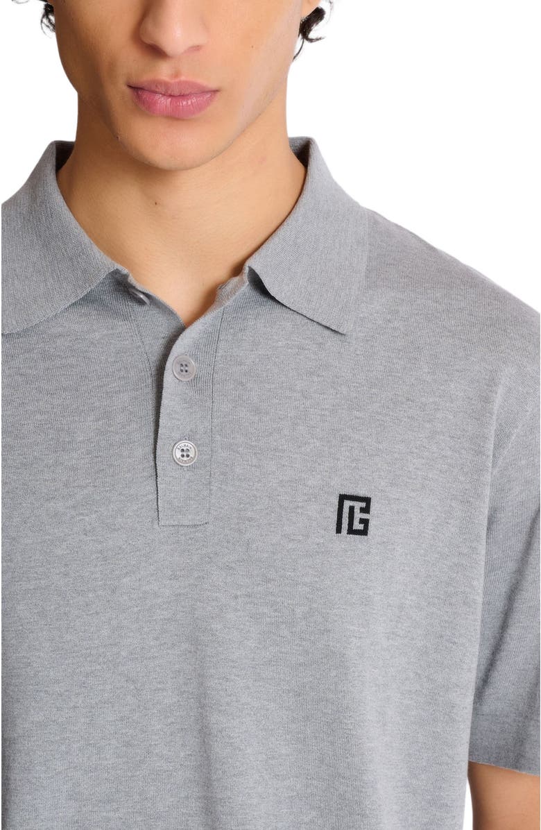Balmain Embroidered cotton polo, Alternate, color, Grey