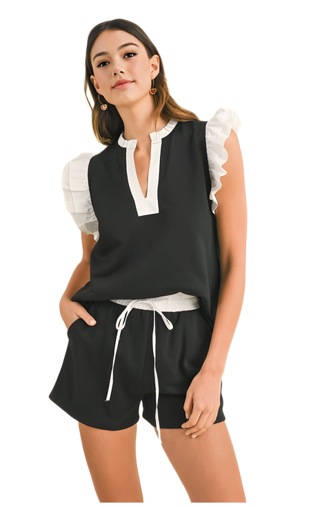 Ruffle Sleeve Two-Piece Lounge Set