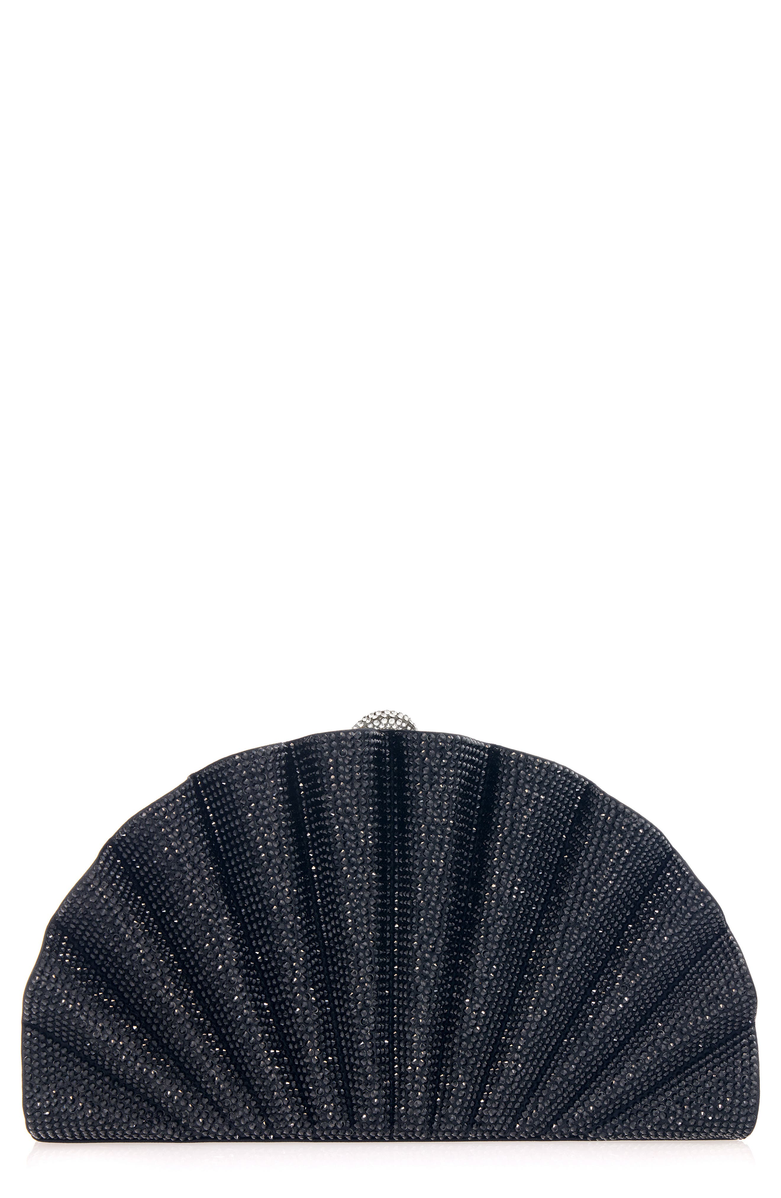 JUDITH LEIBER COUTURE Origami Fan Crystal Embellished Satin Clutch, Main, color, Silver Jet