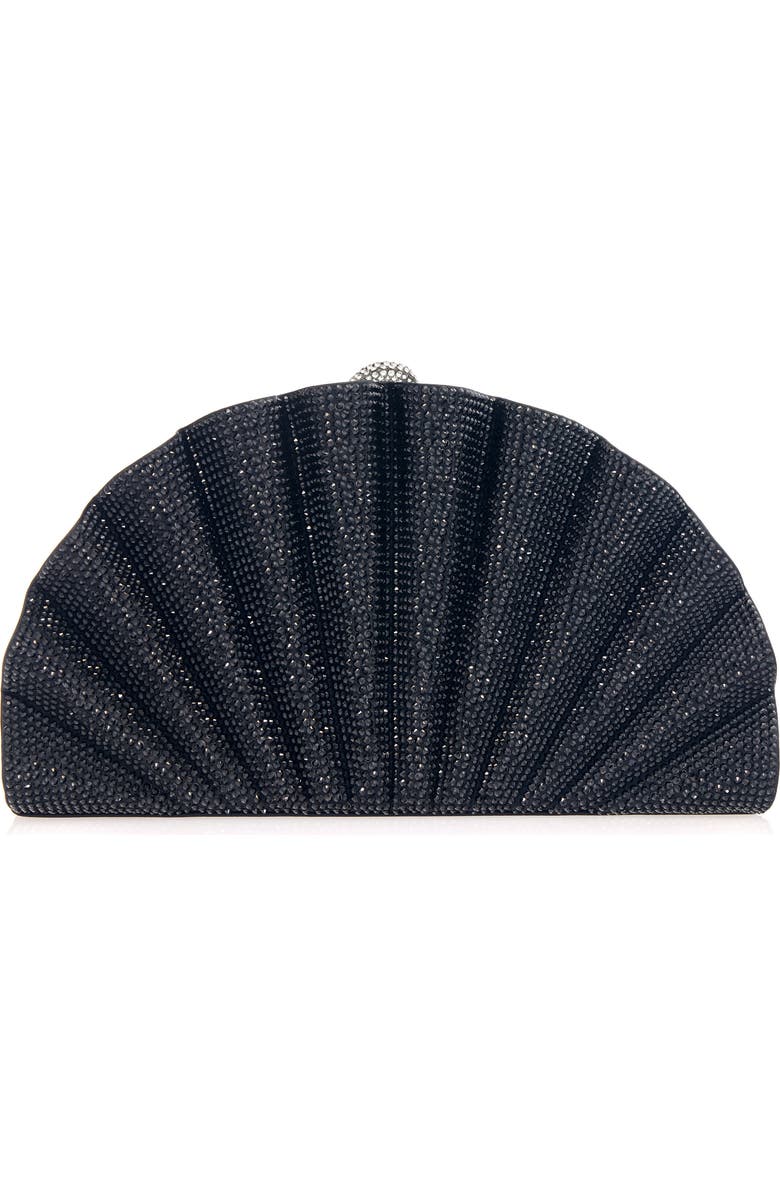 JUDITH LEIBER COUTURE Origami Fan Crystal Embellished Satin Clutch, Main, color, Silver Jet