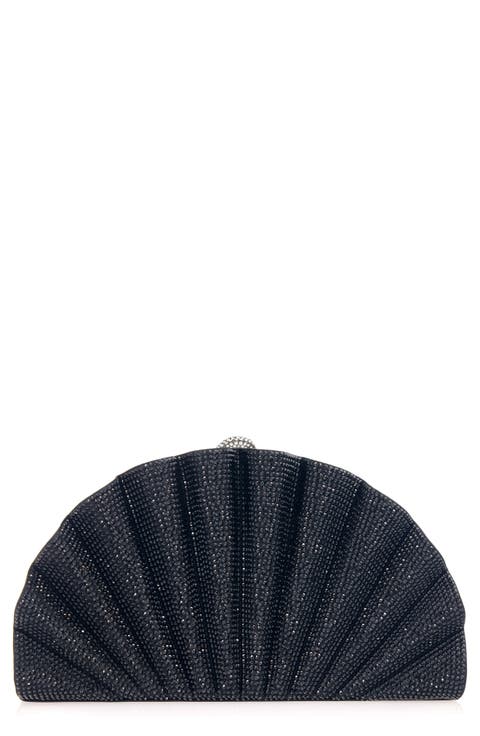 Origami Fan Crystal Embellished Satin Clutch