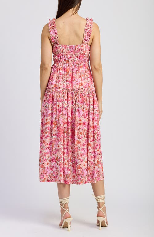 En Saison Floral Ruffle Strap A-line Midi Dress In Red Floral