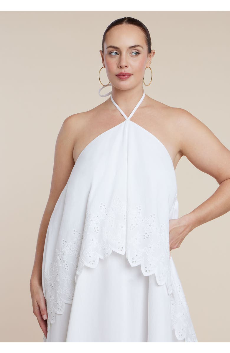 ELOQUII Embroidered Eyelet Halter Maxi Dress, Alternate, color, Pristine White