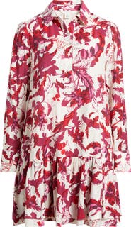 Caslon® Flounce Hem Long Sleeve Mini Shirtdress