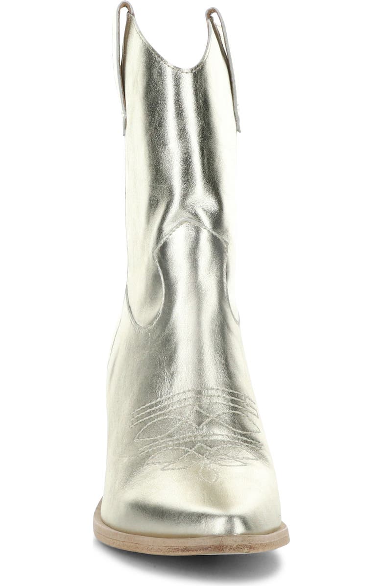 Fly London Wofy Pointed Toe Western Boot, Alternate, color, 008 Gold Laminato