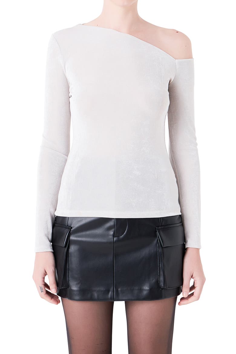 Asymmetric One-Shoulder Top, Alternate, color, SILVER