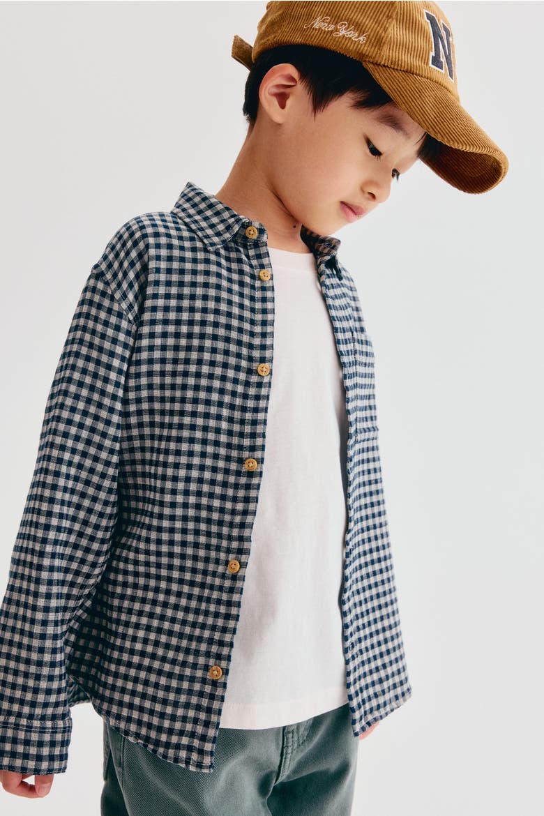 Cotton Muslin Shirt, Main, color, Navy blue/gingham