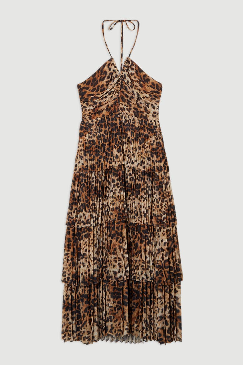 Tiered Halterneck Midi Dress, Alternate, color, Animal