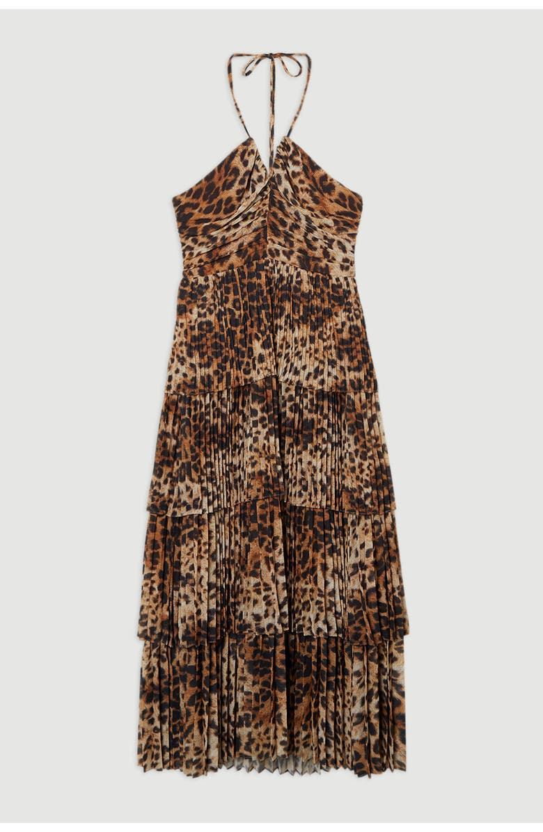Karen Millen Tiered Halterneck Midi Dress, Alternate, color, Animal