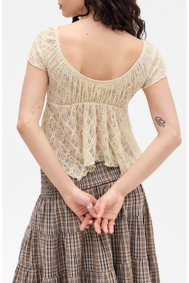 Piper Asymmetric Hem Stretch Lace Top, Alternate, color, CREAM