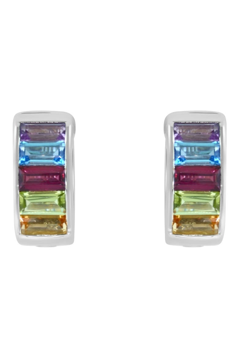 Mixed Semiprecious Stone Sterling Silver Hoop Earrings, Alternate, color, MULTI