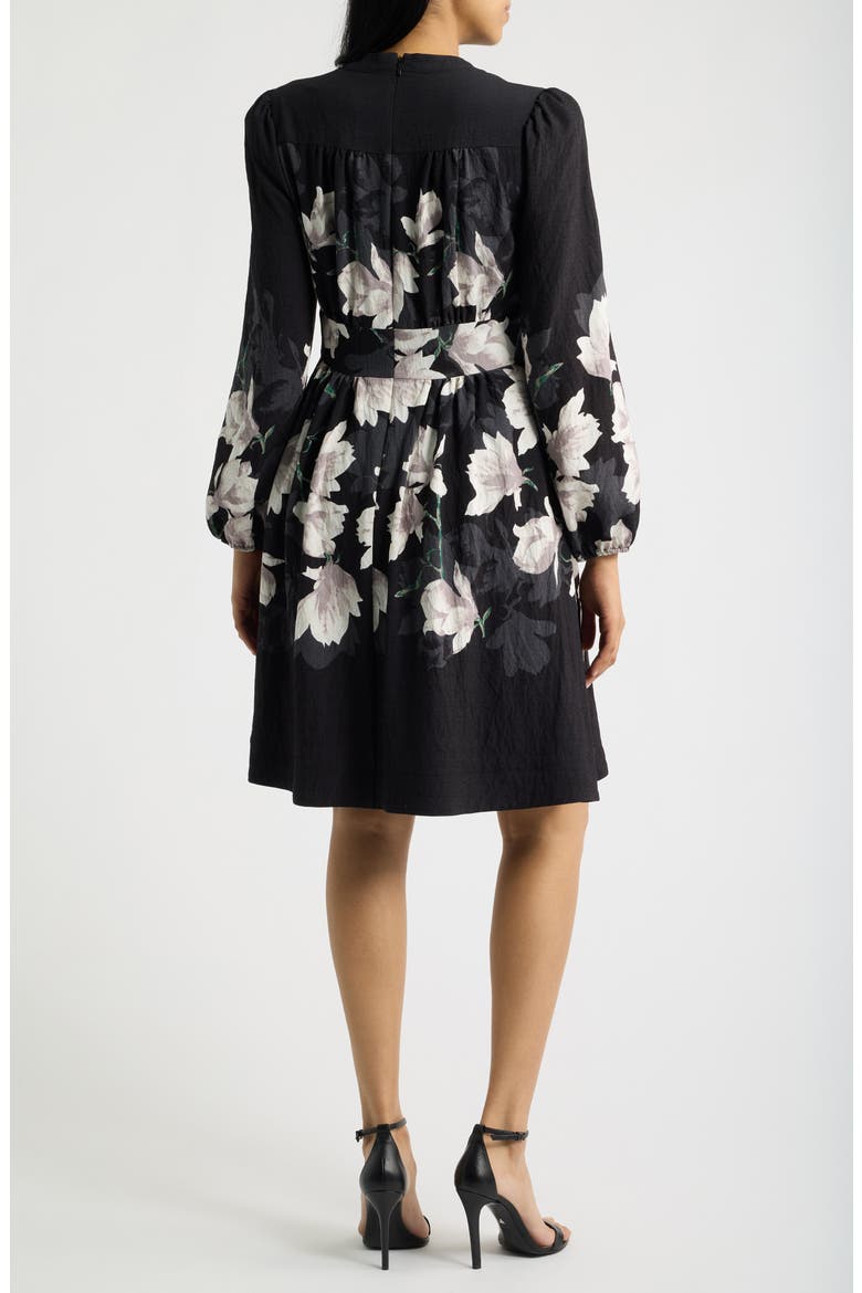 Placement Print Long Sleeve Dress, Alternate, color, BLACK IVORY PRINT