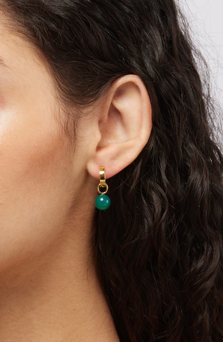 Monica Vinader Siren Muse Wave Onyx Charm Huggie Hoop Earrings, Alternate, color, 18Ct Gold Vermeil / Green Onyx