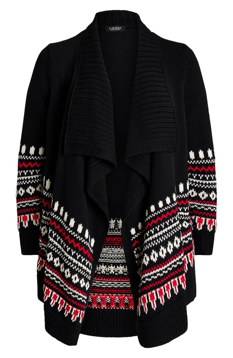 Lauren Ralph Lauren Fair Isle Waterfall Cotton Cardigan, Alternate, color, 