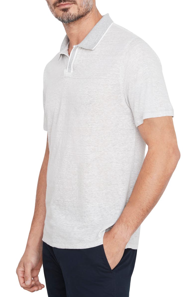Vince Feeder Stripe Johnny Collar Linen & Cotton Polo, Alternate, color, 