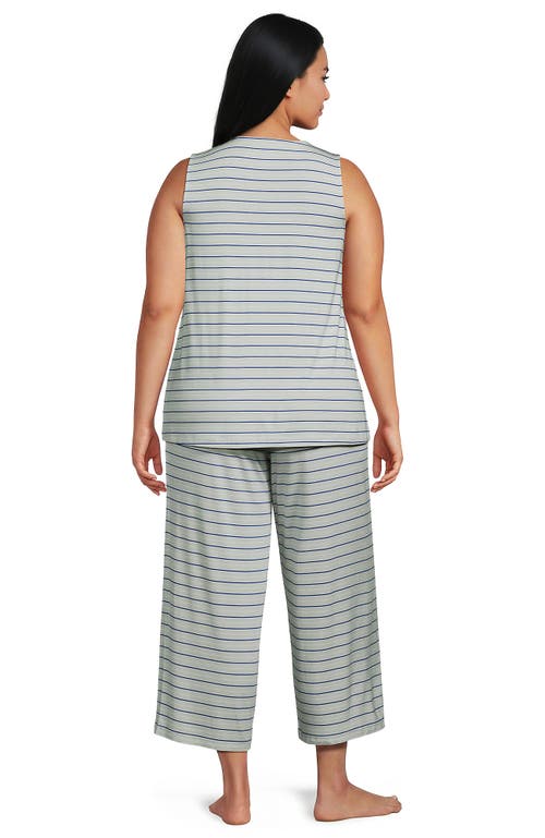 Lands' End Cooling 3 Piece Pajama Set In Celery Multi Stripe