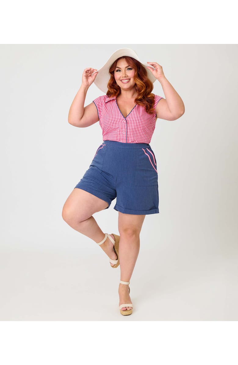 Unique Vintage Plus Size High Waist Short, Alternate, color, Blue W/ Gingham Print