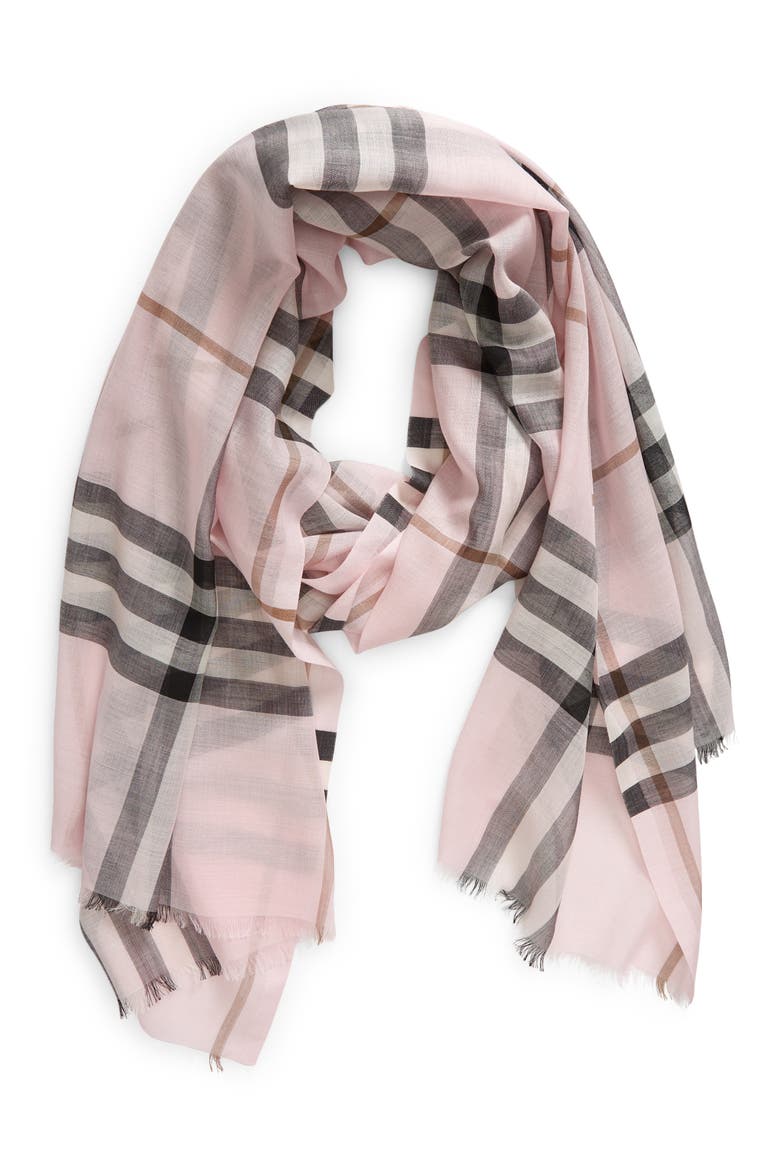 Giant Check Wool & Silk Scarf, Alternate, color, PALE CANDY PINK