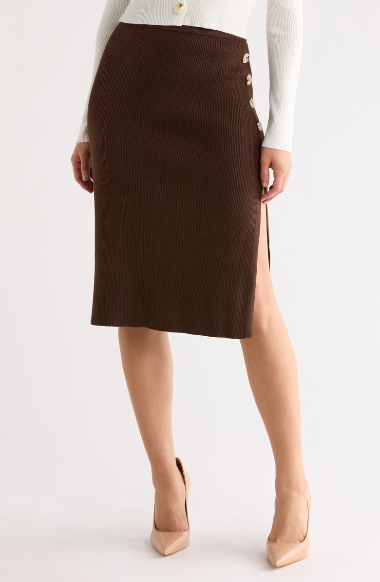 Tart Caralea Rib Knit Button Midi Skirt, Main, color, Cocoa