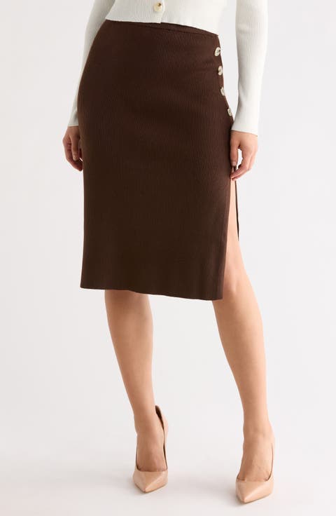 Caralea Rib Knit Button Midi Skirt