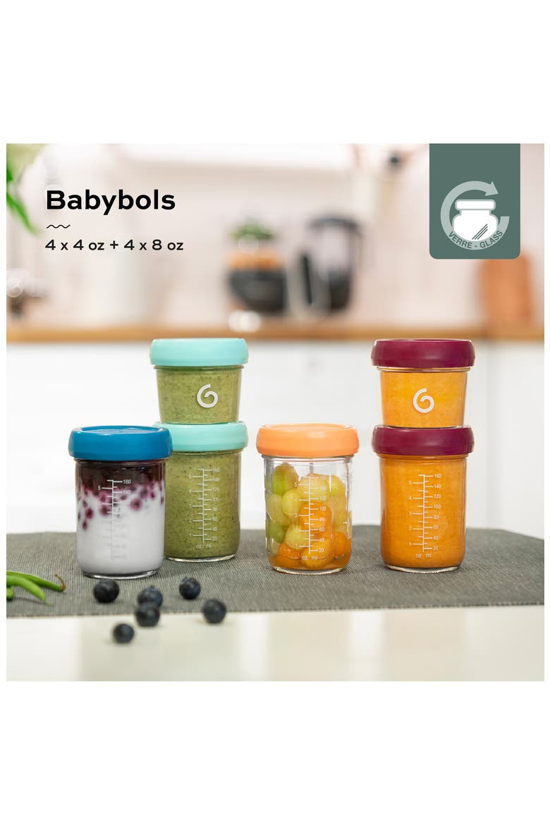 Babybols 4 4-Ounce & 4 8-Ounce Glass Jar Baby Food Storage Container Set, Alternate, color, MULTI