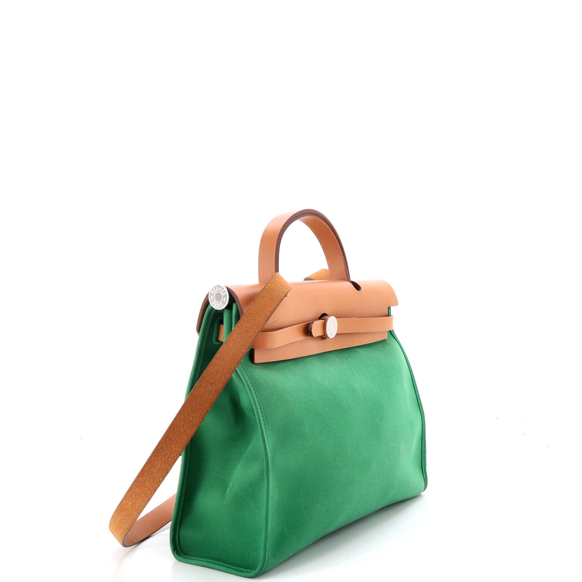 Pre-Owned Hermes Herbag Zip Leather and Toile 31, Alternate, color, Cactus