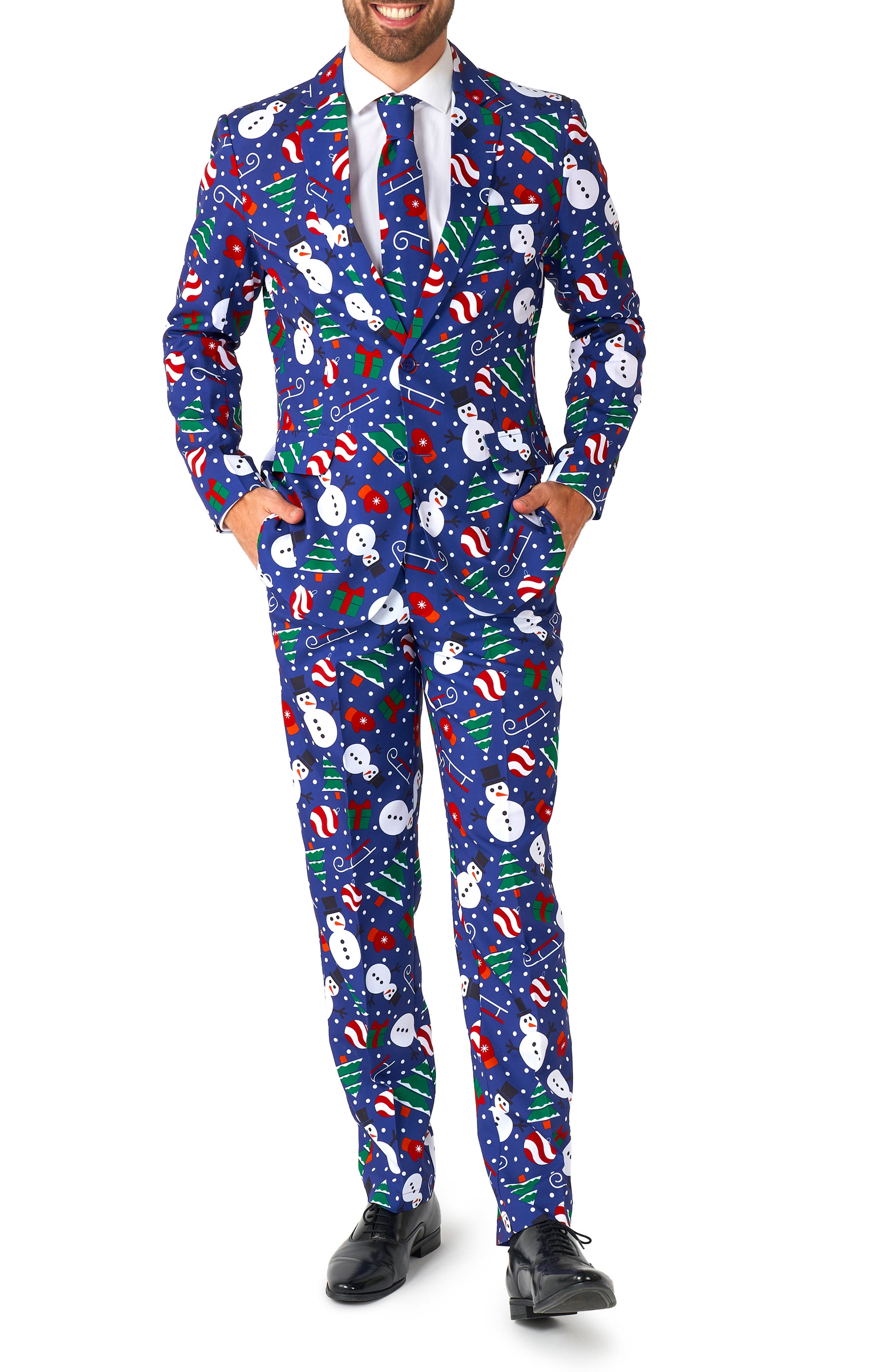 OppoSuits Christmas Snowman Trim Fit Suit & Tie