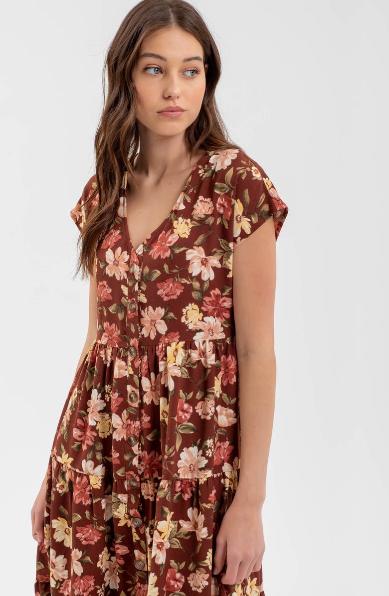 Blu Pepper Floral Button-Up Midi Dress, Alternate, color, Burgundy Multi