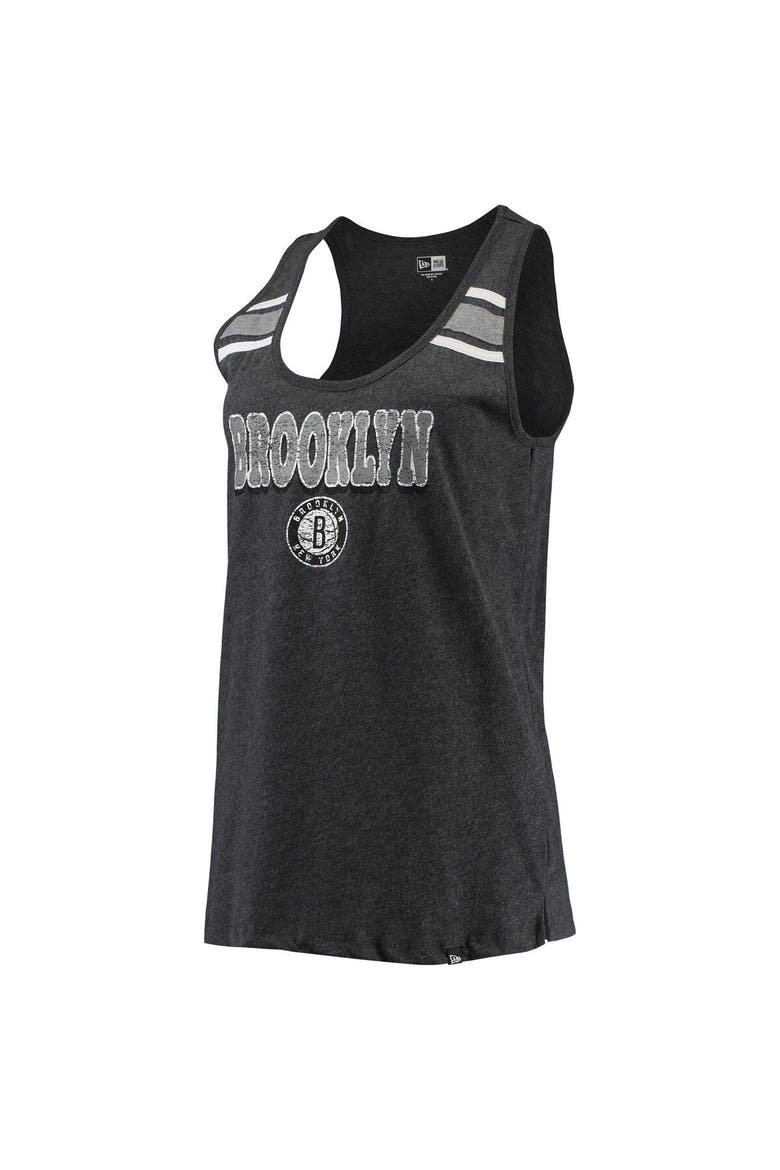 Women's New Era Heathered Black Brooklyn Nets Scoop-Neck Racerback Tank Top, Alternate, color, Heather Black