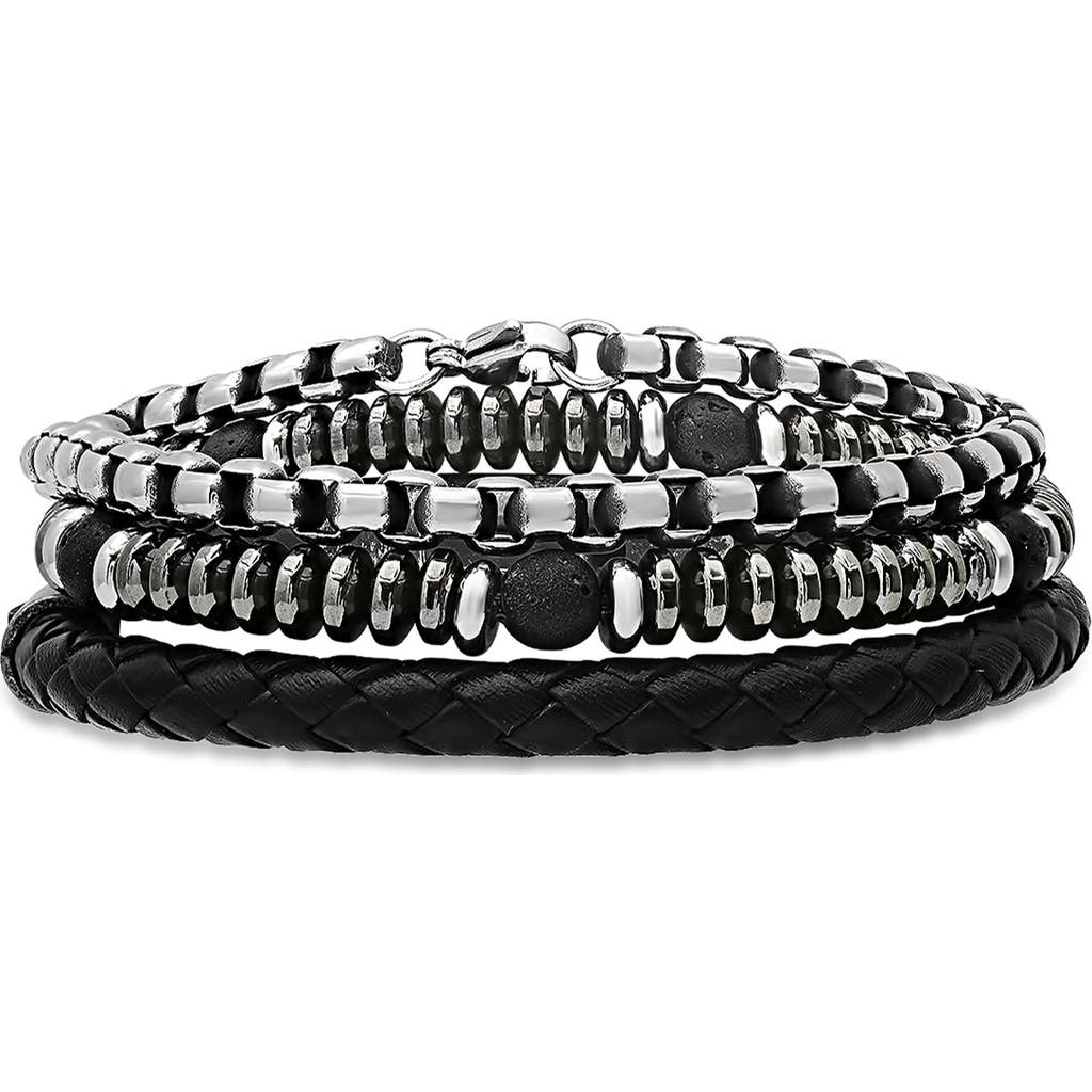 Hmy Jewelry Set Of 3 Assorted Bracelets In Black