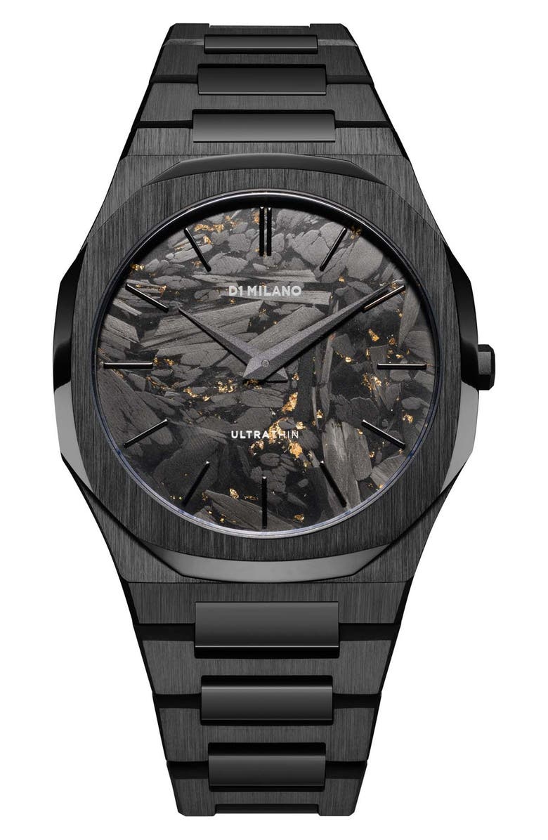 D1 Milano Black DLC Ultra Thin Bracelet Watch, 40mm, Main, color, Black