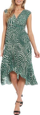 London Times Dot Twist Front Pleated Midi Dress