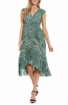 London Times Dot Twist Front Pleated Midi Dress