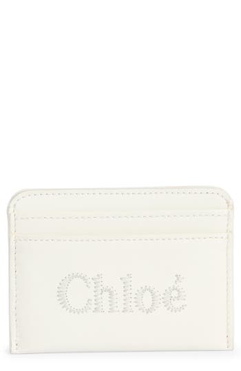 Chloé Sense Embroidered Logo Card Case In White